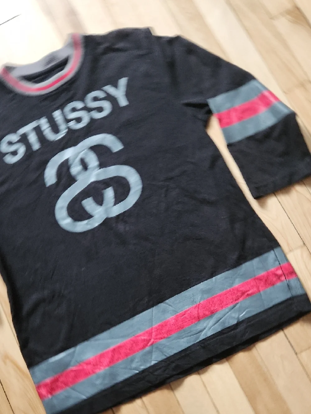 Stussy Black Tee with Gray Logo and Red Stripe Accents - Picture 4 of 16